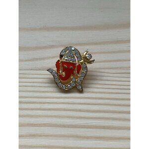 Face of Ganesha Decorated with Clear Rhinestones Pendant